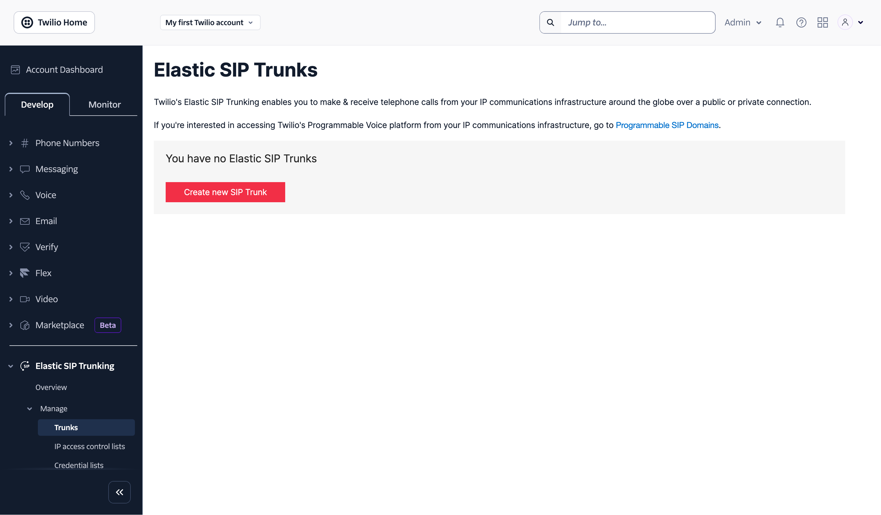 Twilio Elastic SIP Trunks page